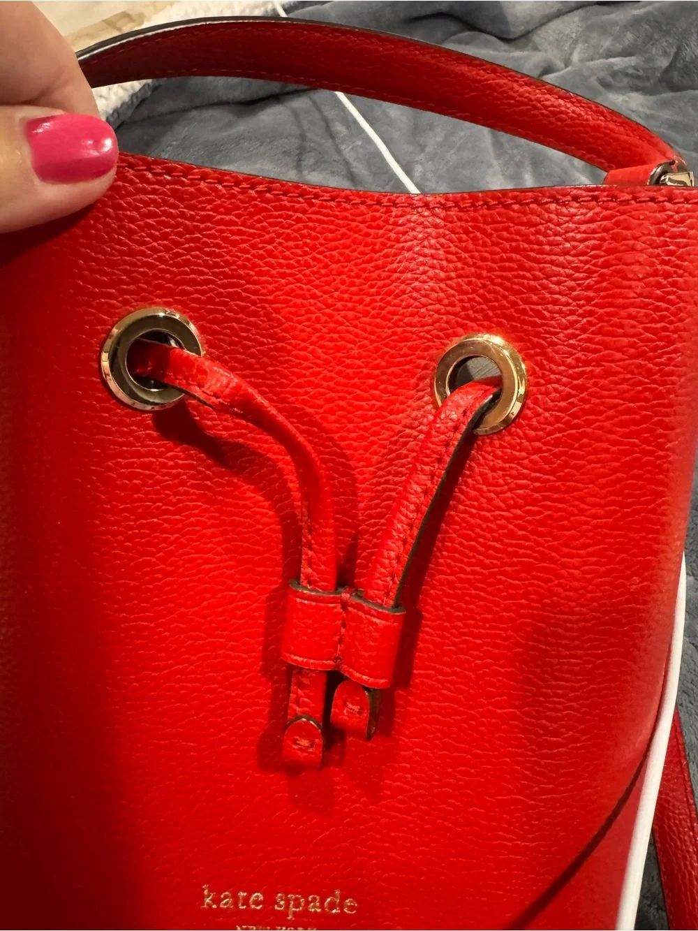 Kate spade Red Leather Drawstring Bucket Bag NWOT